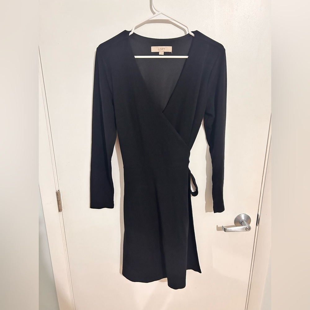 Loft Black Wrap Dress, Sz M - Picture 5 of 6